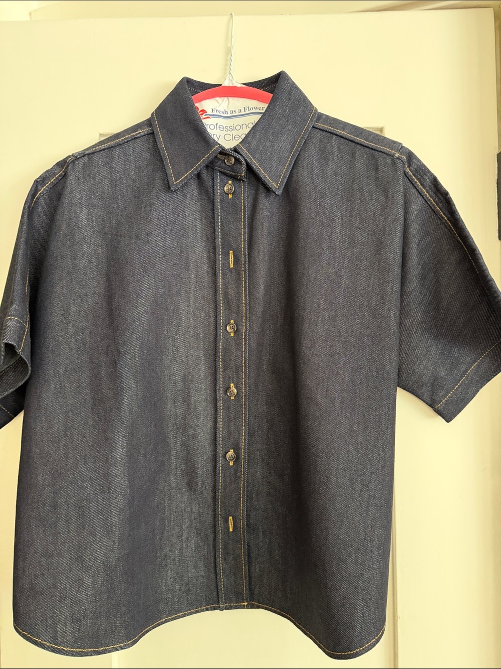COS Women’s Dark Denim Short-Sleeve Button-Up Shirt. Never been worn
